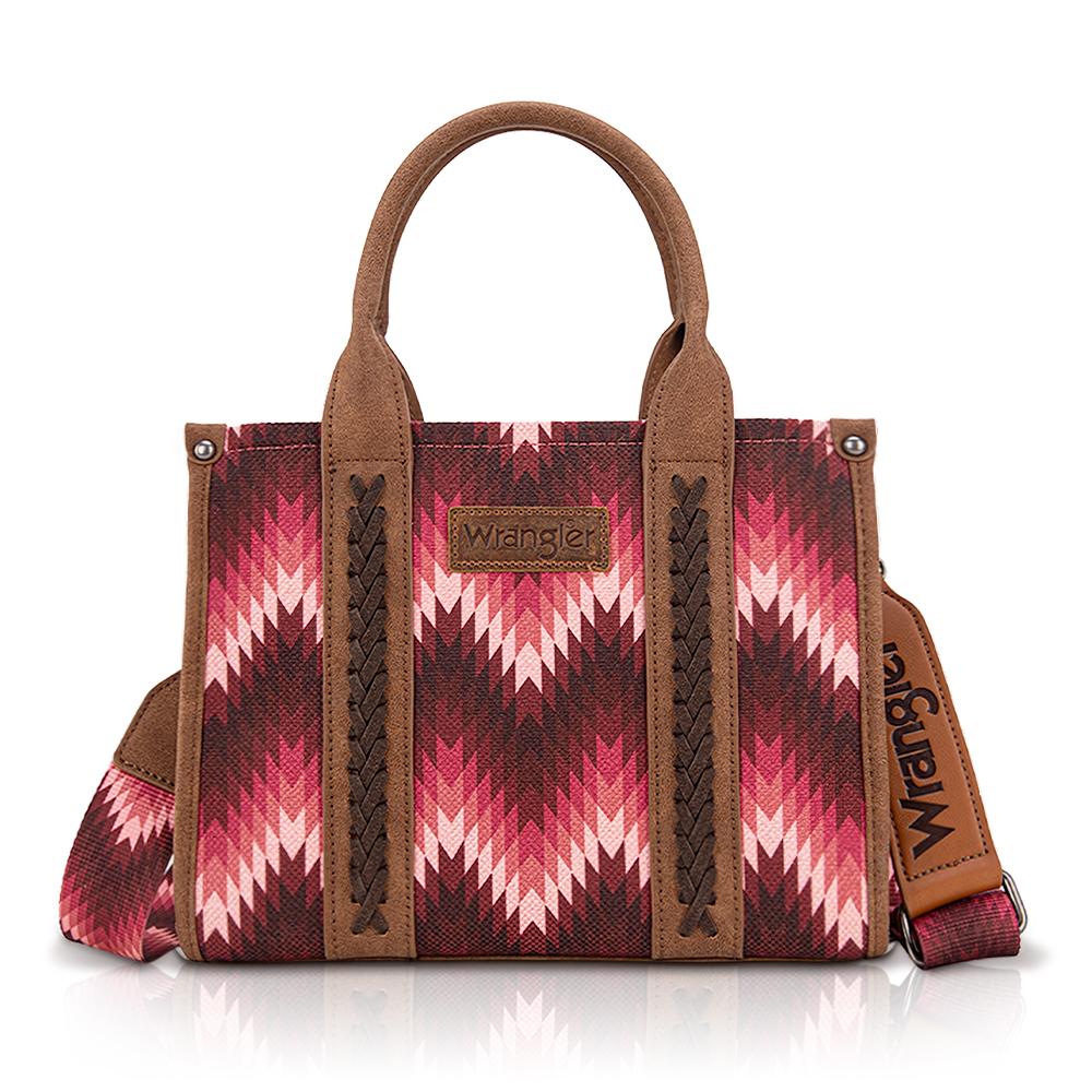 Canvas Crossbody Tote with Zigzag Pattern - Dark Pink