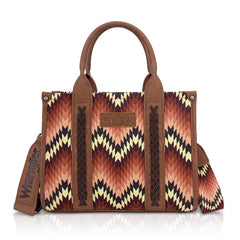 Canvas Crossbody Tote with Zigzag Pattern - Brown