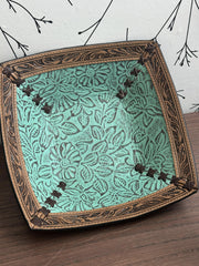 Tooled Leather Large Storage Floal Decorative Bowl