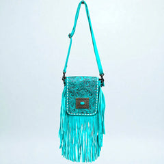Conch Tooled Leather Fringe Crossbody Bag - Turquoise