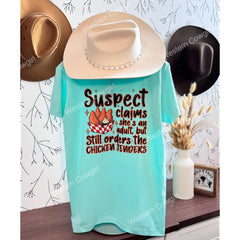 Western Style T-shirt, Western Style Letter T-shirt, Cotton Comfort Shirt, Chicken Tender