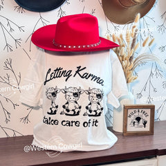 Western Style T-shirt, Western Style Letter T-shirt, Cotton Comfort Shirt, Letting Karma Take Care of It