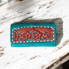 Turquoise Tooled Leather Floral Women's Wallet