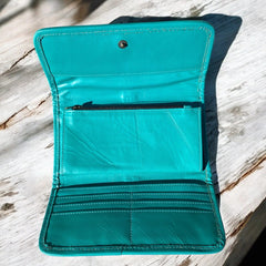 Turquoise Tooled Leather Floral Women's Wallet
