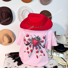 Western Style T-shirt, Western Style Letter T-shirt, Cotton Comfort Shirt, Strawberry