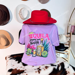 Western Style T-shirt, Western Style Letter T-shirt, Cotton Comfort Shirt, Tequila