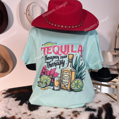 Western Style T-shirt, Western Style Letter T-shirt, Cotton Comfort Shirt, Tequila