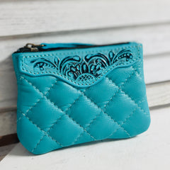 Turquoise leather coin pouch