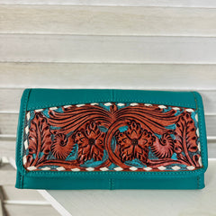 Turquoise Tooled Leather Floral Women's Wallet