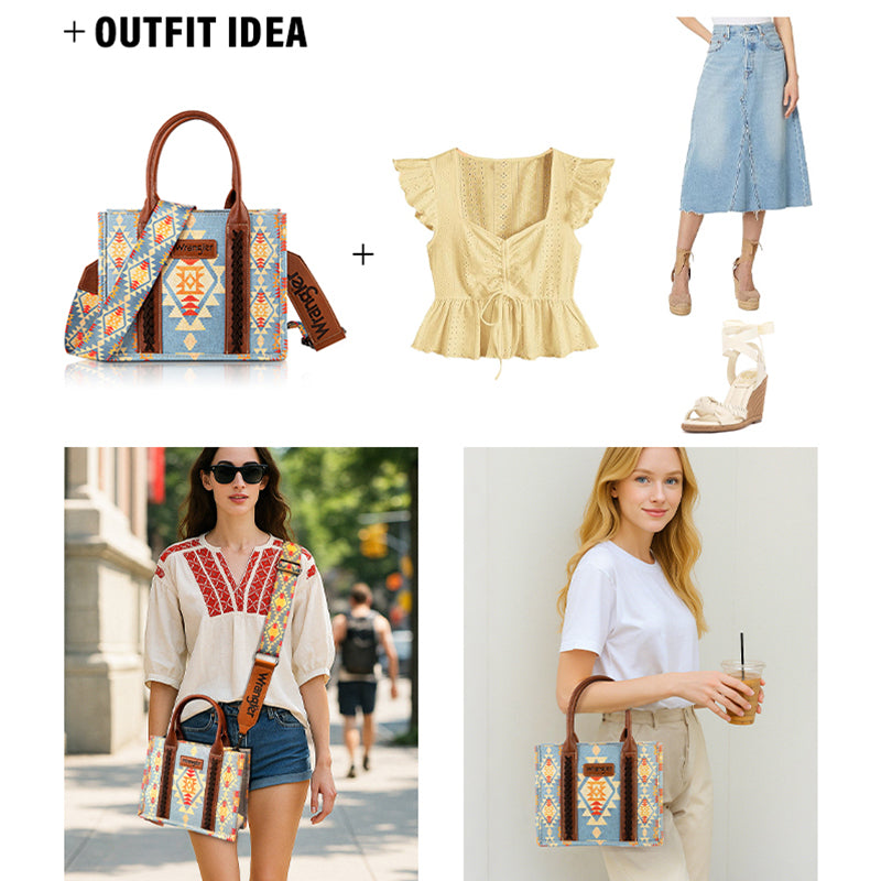 Wrangler Southwestern Print Canvas Crossbody Tote Bags