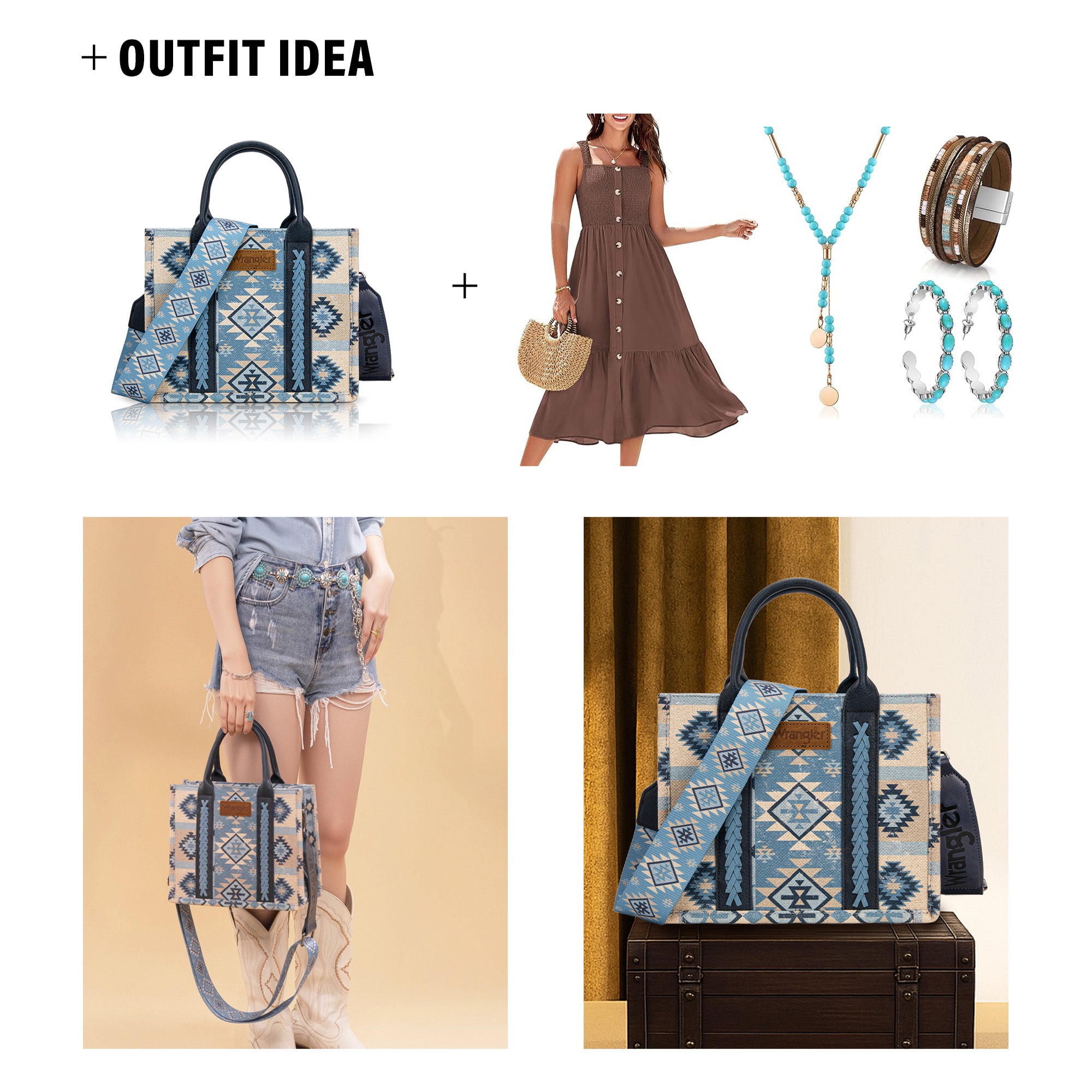 Wrangler Southwestern Print Dual-Sided Crossbody Tote Bag