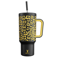 40oz Western Cowgirl Tumbler – Gold Leopard Print with Handle & Straw