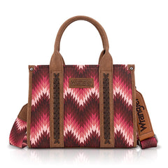Canvas Crossbody Tote with Zigzag Pattern - Dark Pink 