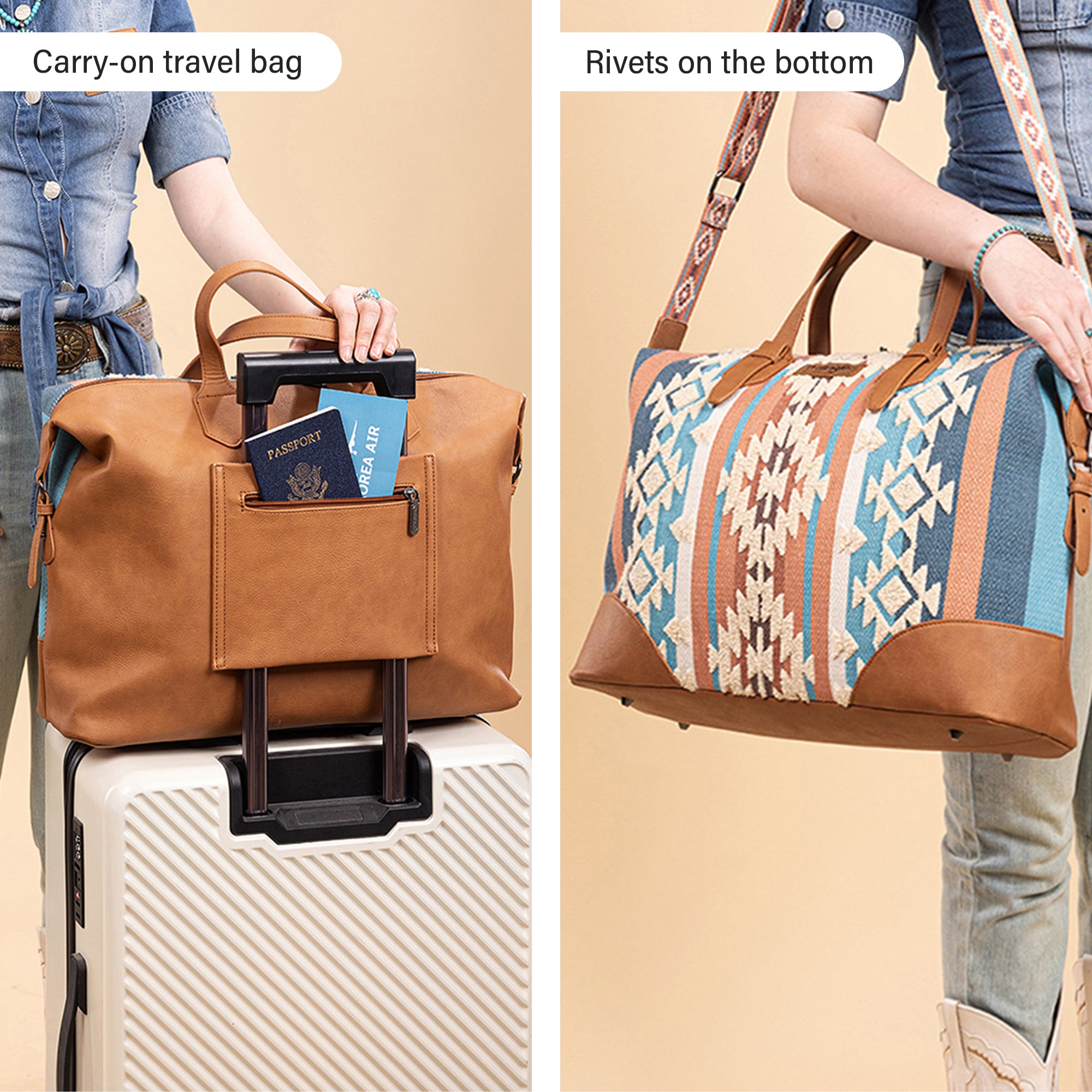 Wrangler Western Style Foldable Travel Duffle Bag, Overnight Bag for Beach Swim, Sports Gym Bag