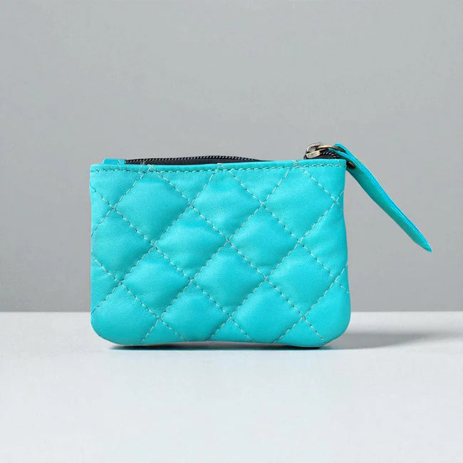 Turquoise leather coin pouch