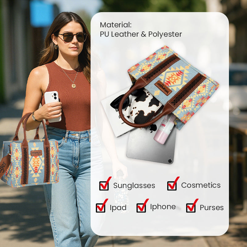 Wrangler Southwestern Print Canvas Crossbody Tote Bags