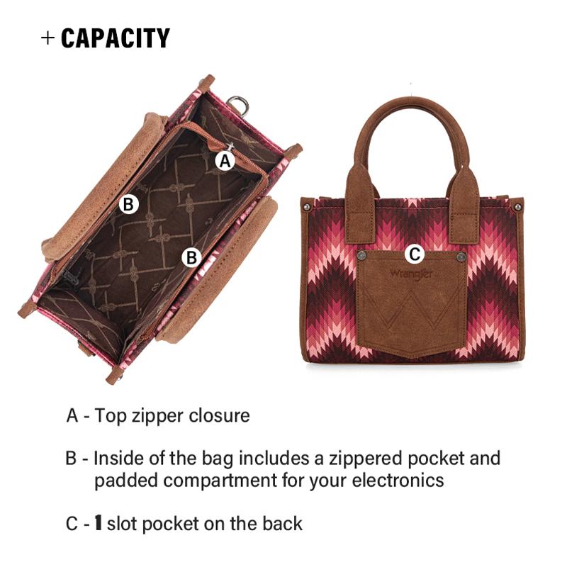 Wrangler Southwestern Print Wide Canvas Crossbody Tote Bags