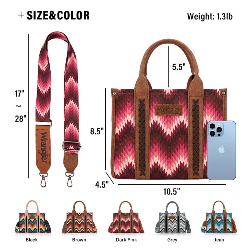 Wrangler Southwestern Print Wide Canvas Crossbody Tote Bags
