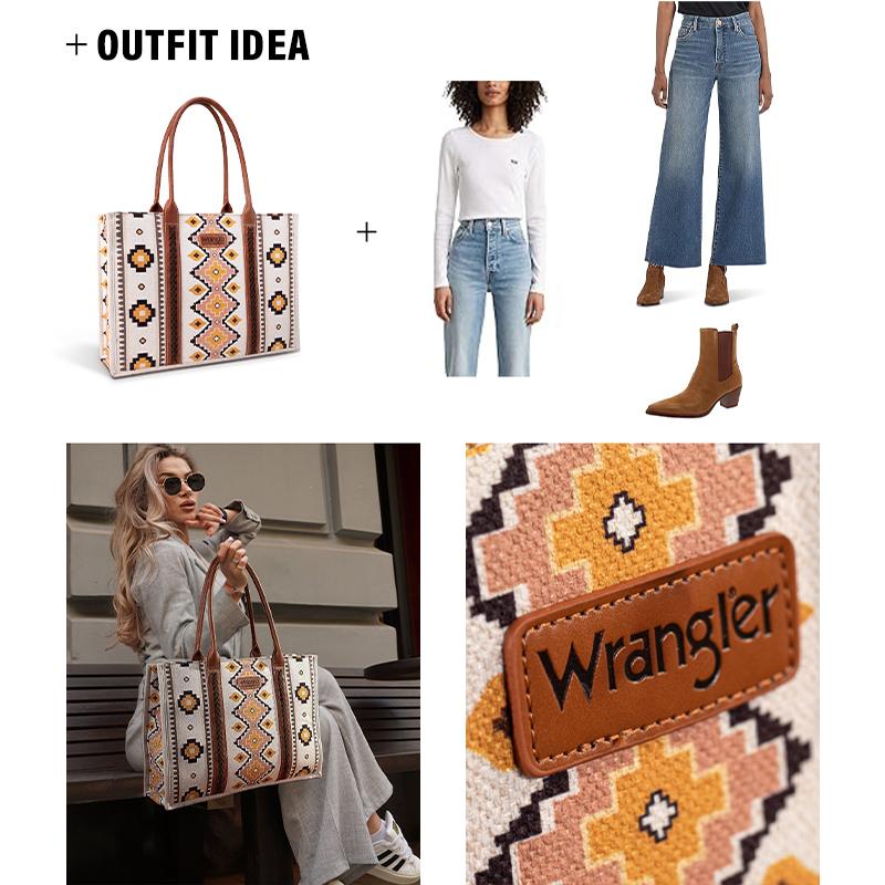 Wrangler Western Pattern Canvas Tote Bags
