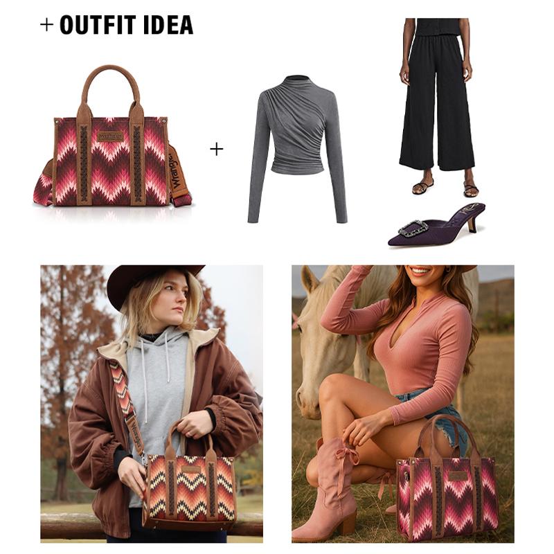 Wrangler Southwestern Print Wide Canvas Crossbody Tote Bags