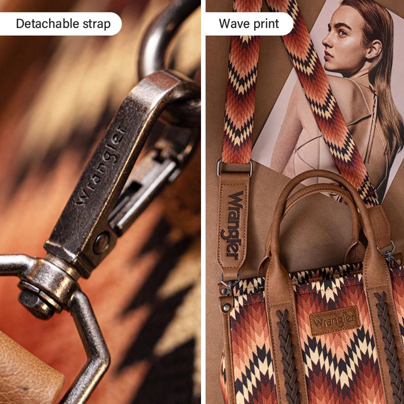 Wrangler Southwestern Print Wide Canvas Crossbody Tote Bags