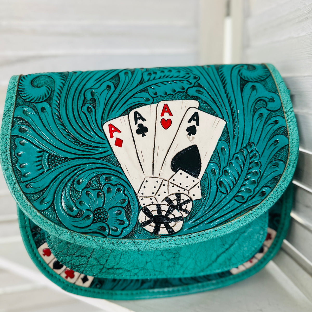 Western Tooled Leather Cards Crossbody Bag