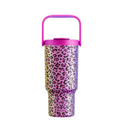 40oz Western Cowgirl Tumbler – Gold Leopard Print with Handle & Straw